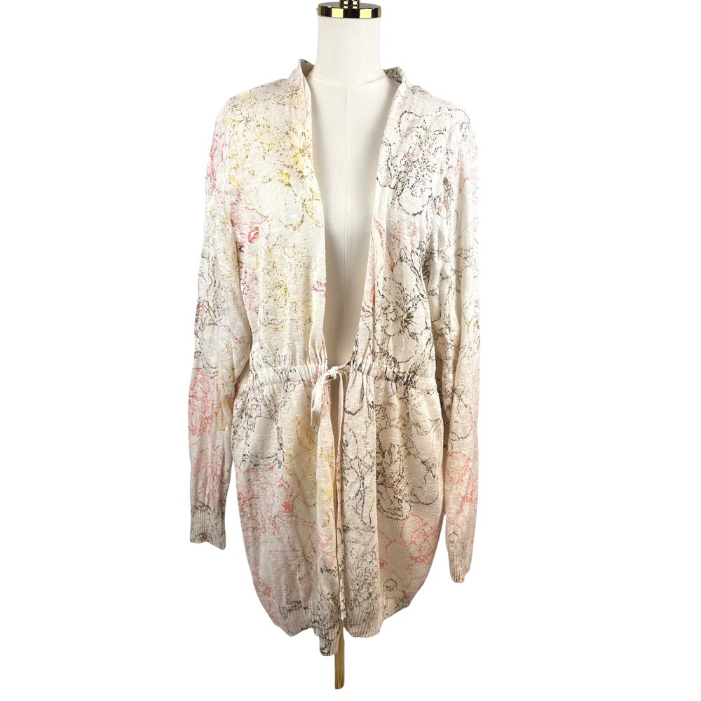 Lane Bryant Floral Linen Cotton Cardigan Sweater White Pink 26/28 Plus Size Boho